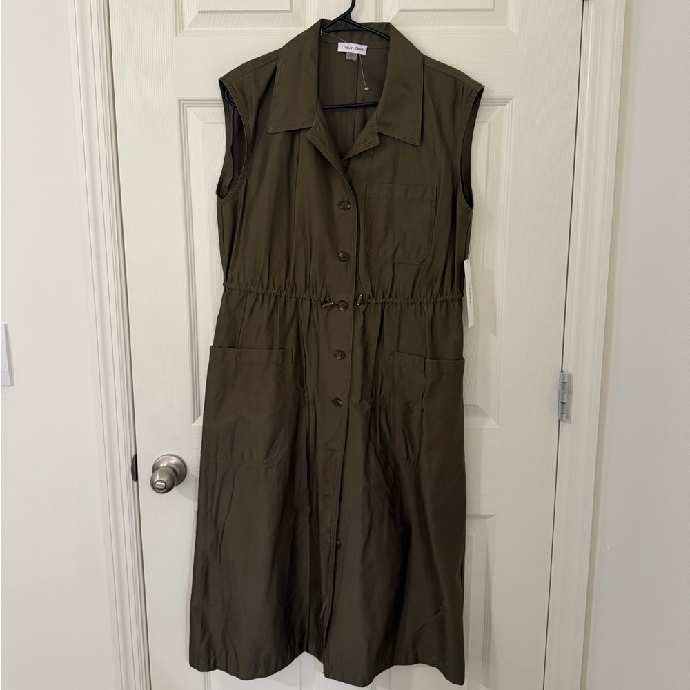 Calvin Klein Olive Green Sleeveless Button-Down Dress